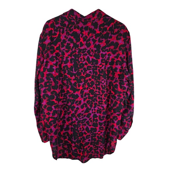 Finley Womens Leopard Print Button-Up Blouse L Red & Black Viscose Made In USA - Picture 2 of 6